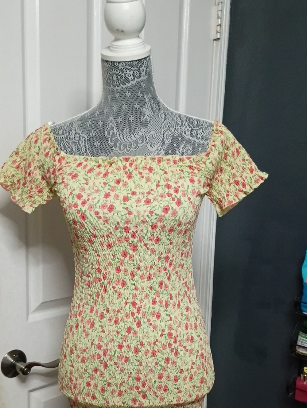 Timing Yellow Floral Smocked Dress  with Pink Roses